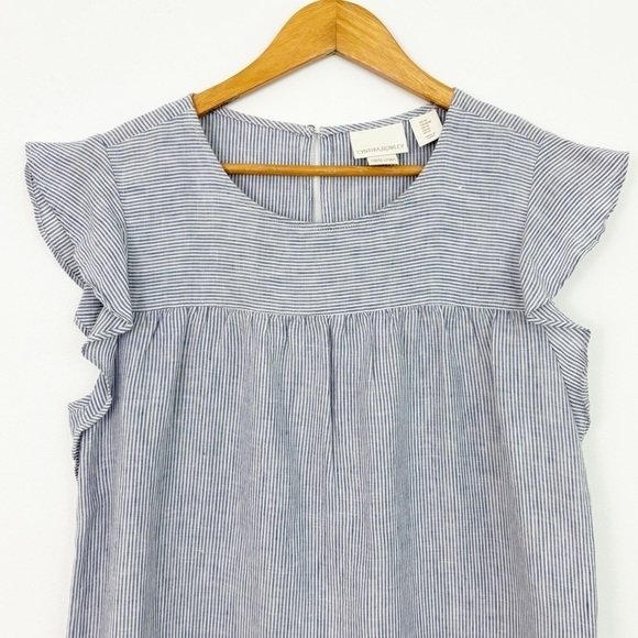 Cynthia Rowley 100% Linen Striped Flutter Sleeve Beachy Shift Dress Size Medium - Picture 4 of 14